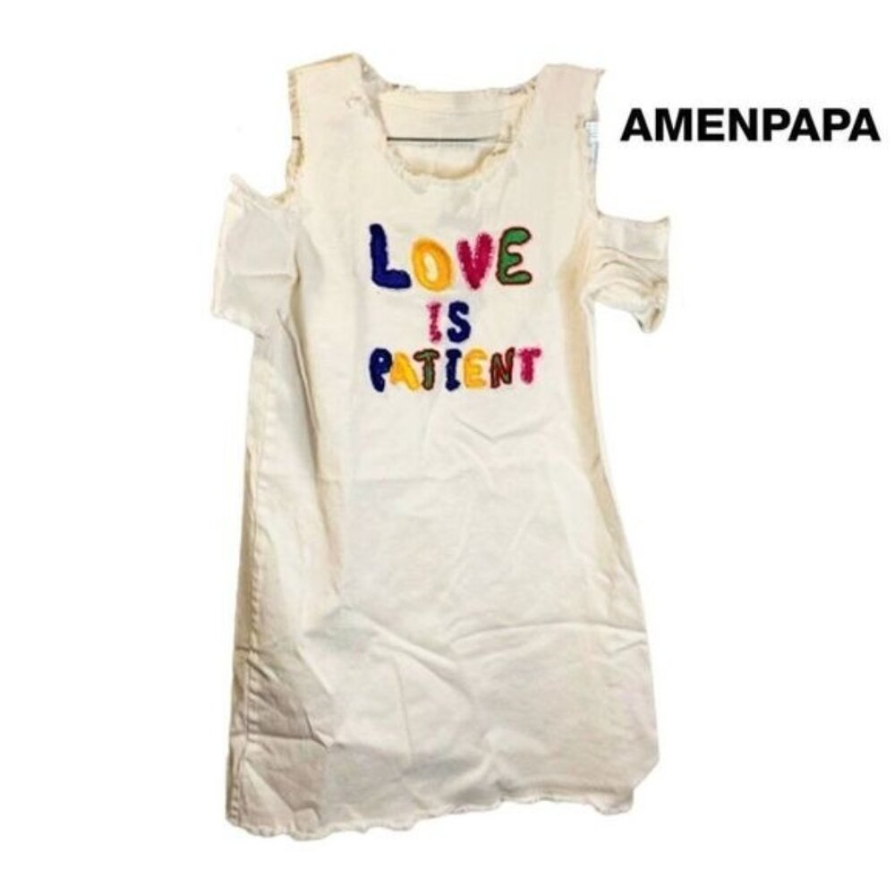 AMENPAPA Women's Casual Cold Shoulder Short Sleeve Love is Patient Print dress - Picture 1 of 5